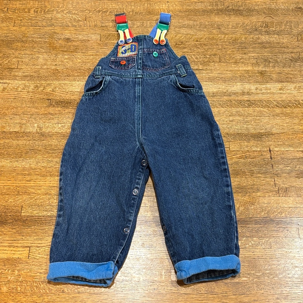 Vintage  Offspring Denim Overalls with Multicolor Straps. Hard to find. Sz 24 M